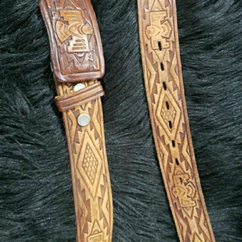 Brown Leather Tooled Belt.#260071 size 36